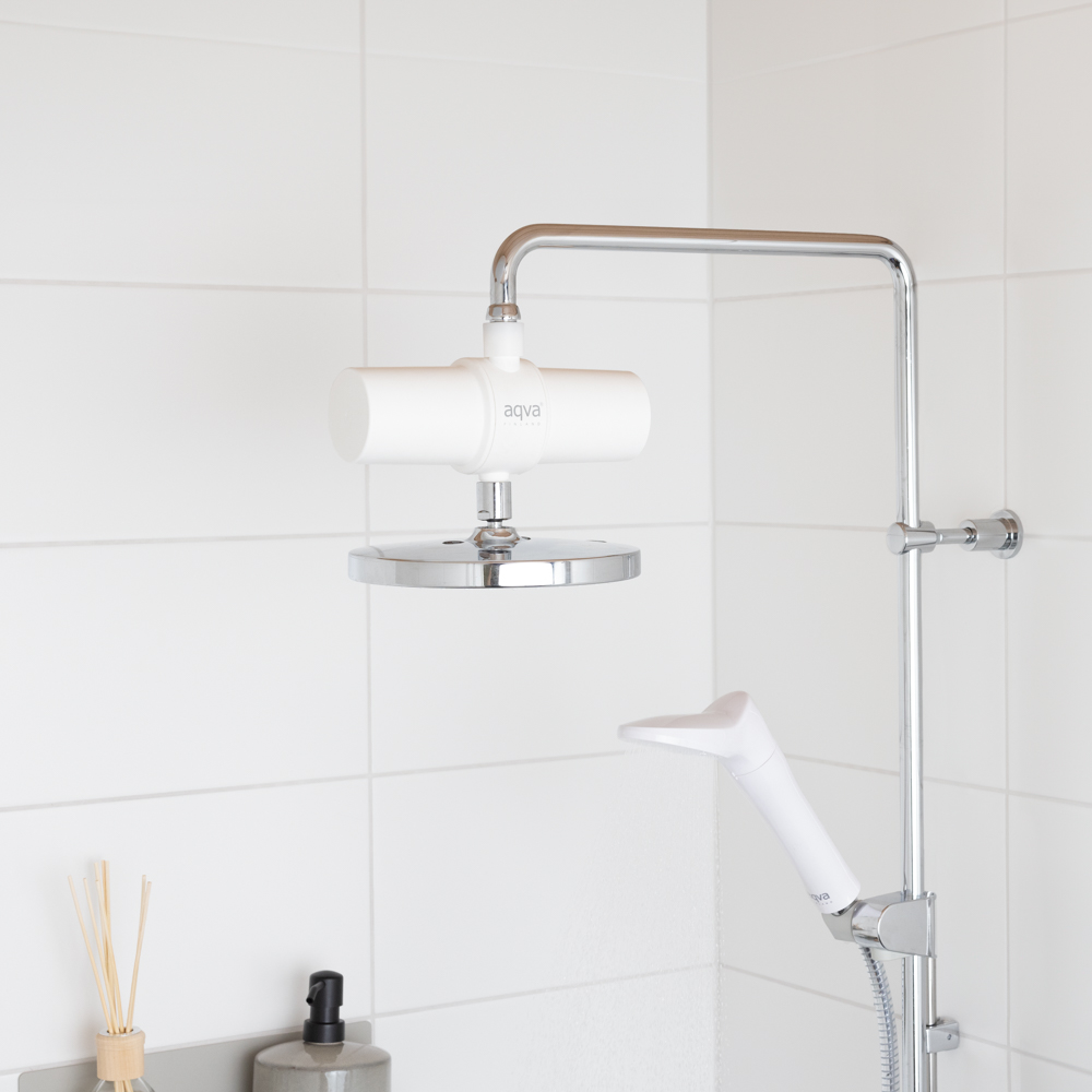 AQVA shower filter set, white. AQVA FRESH shower filter + shower head filter