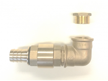Hose fitting for AQVAREO pre-filtration cage with check valve, 90 degree angle