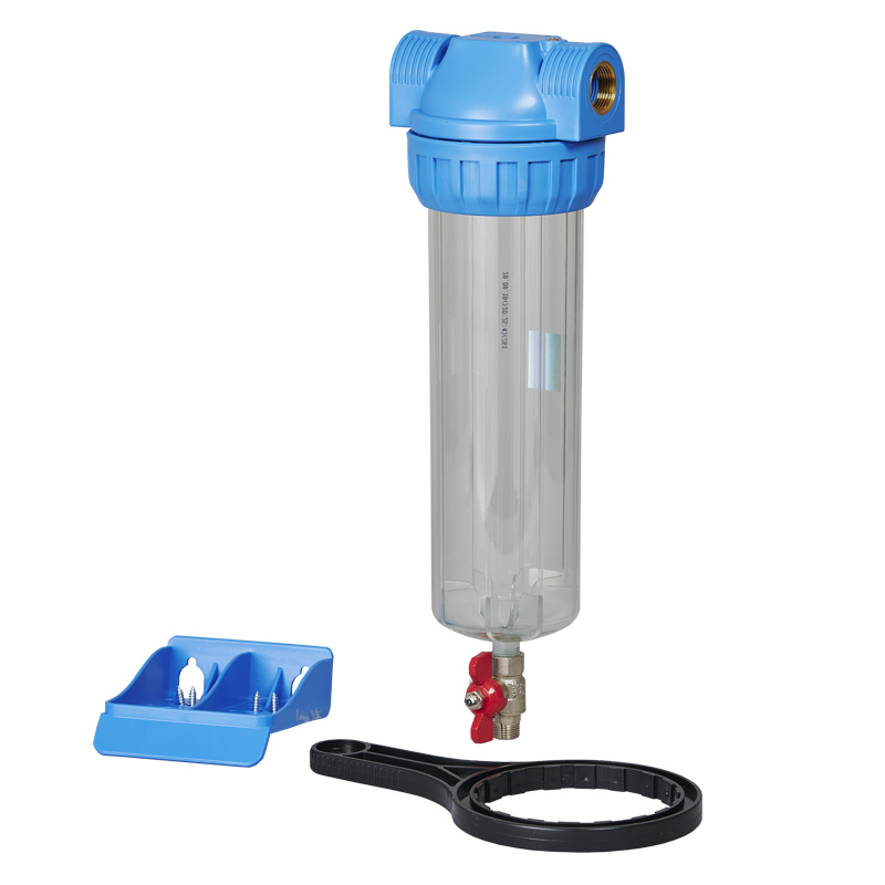 AQVA M size three-part filter housing c lear sump and blue cap with 3/4 inch (BSP) b